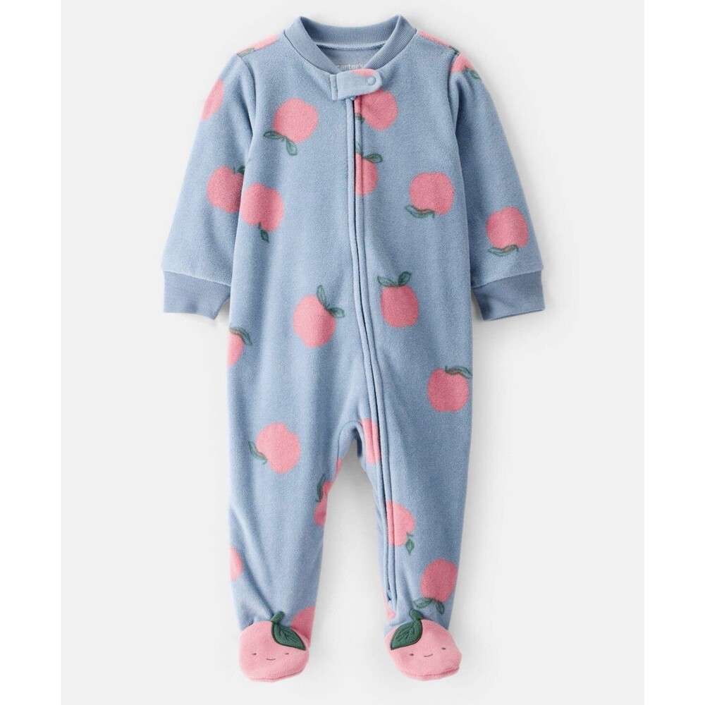 Baby Girl Apple Print Loose Fit Long-Sleeve Sleep & PlayPajamas Blue Size 9M